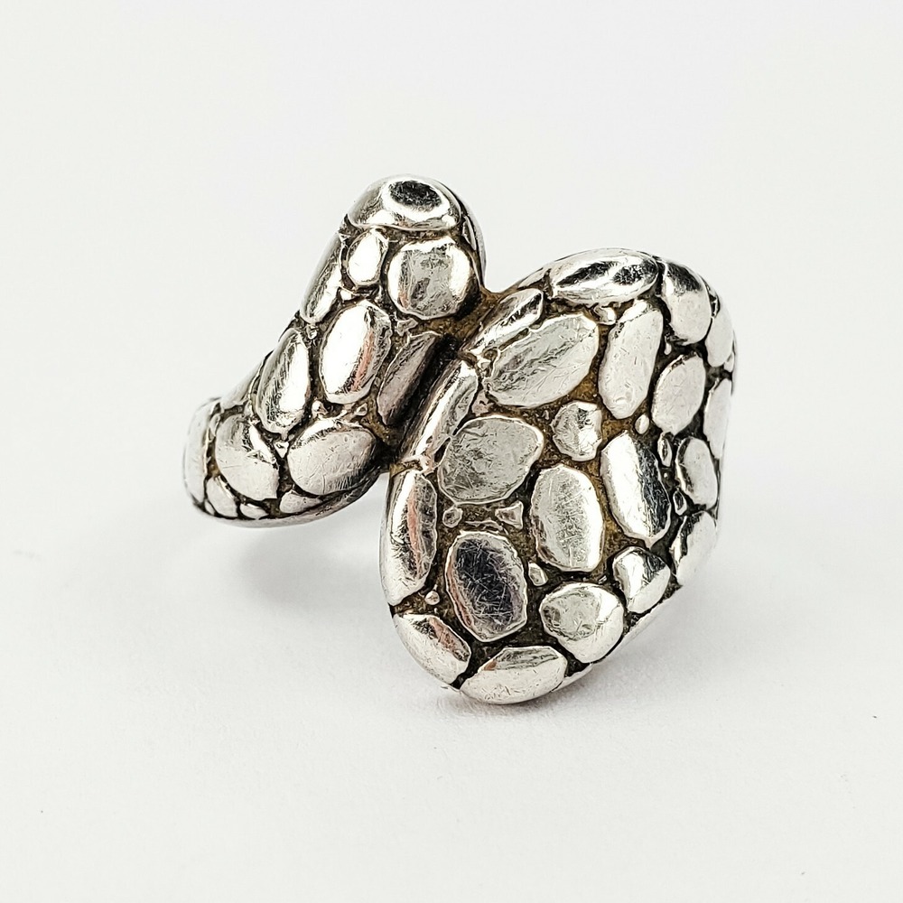 Sterling Silver 925 Pebble River Rock Texture Wrapped Ring Size 6.5
